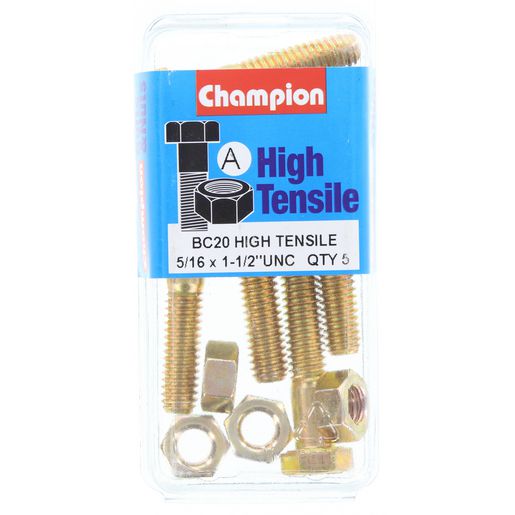 Champion Bolt and Nuts 1-1/2” x 5/16 BC20 Screws and Nuts Champion