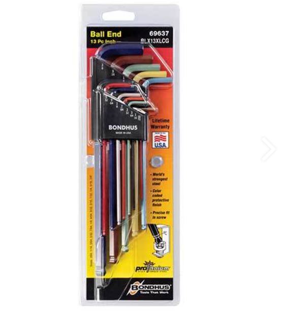 Bondhus Ball End L-Wrench Colour Guard Imperial Set 13 Pieces BD69637 wrench key Bondhus