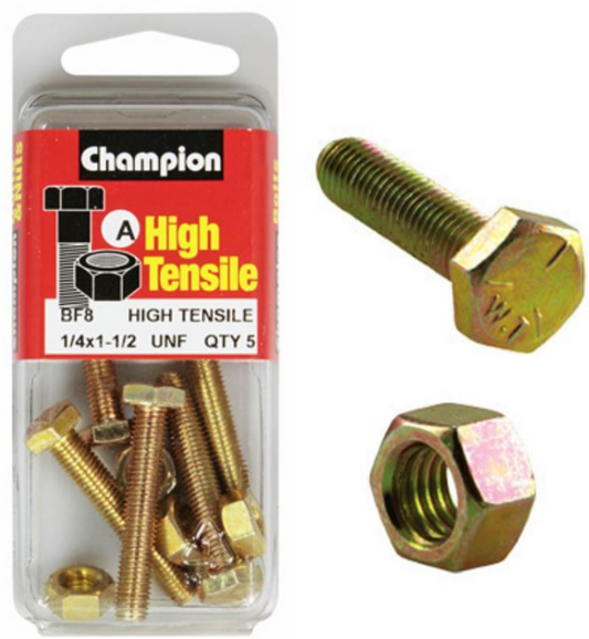 Champion Fully Threaded Set Screws and Nuts 1-1/2 x ¼ BF8 Screws and Nuts Champion