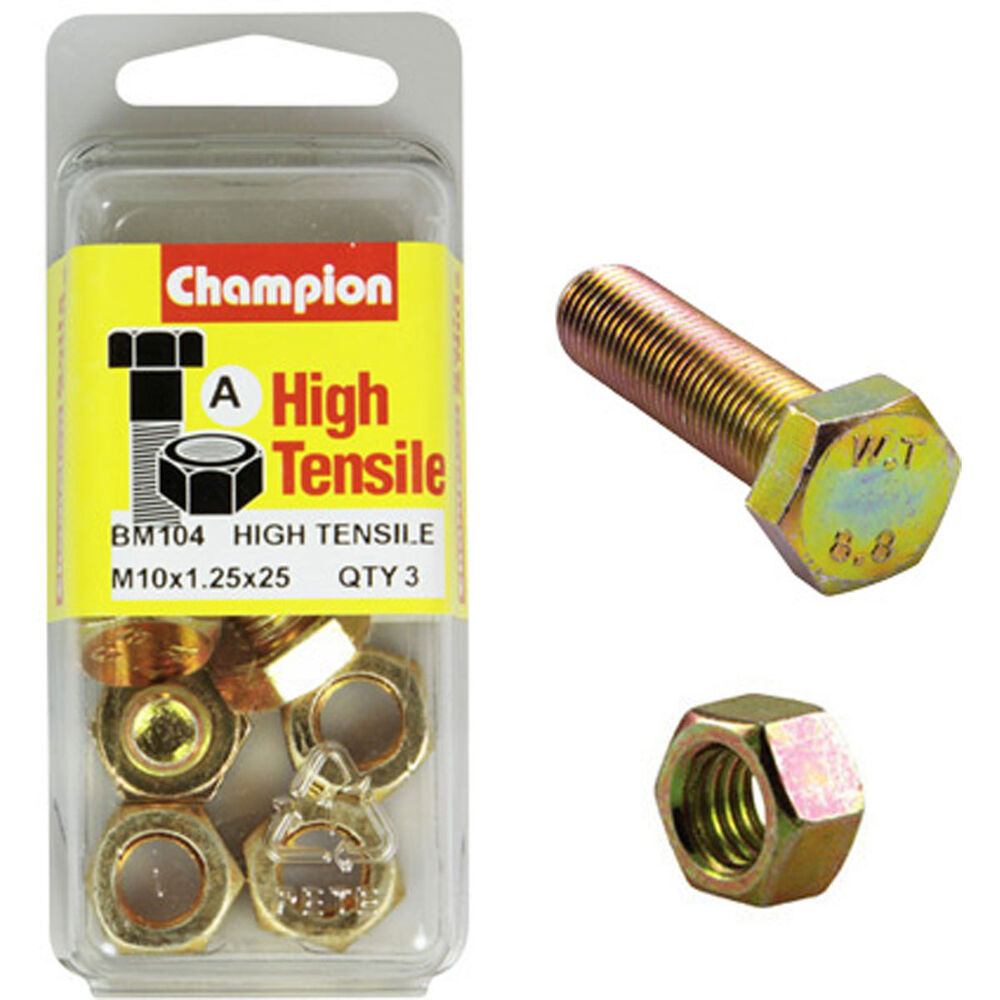 Champion Hex Set Screws and Nuts M10 x 25x 1.25 mm- BM104 Screws and Nuts Champion