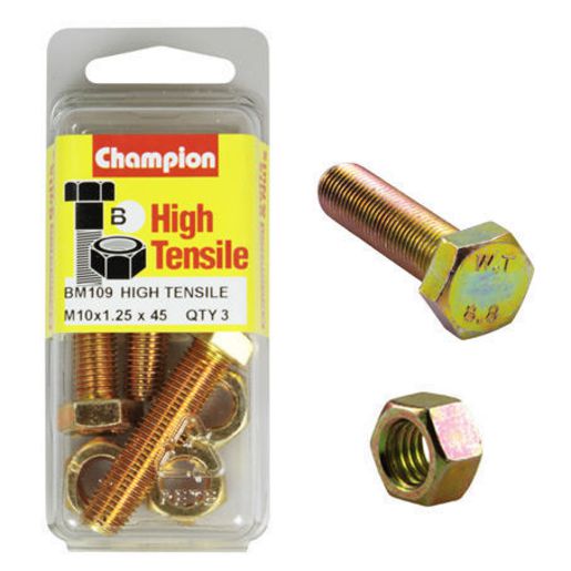 Champion Fully Threaded Set Screws and Nuts 10 x 45x 1.25 mm- BM109 Screws and Nuts Champion