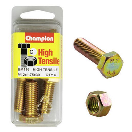 Champion Fully Threaded Set Screws and Nuts 12 x 30x 1.75 mm- BM116 Screws and Nuts Champion