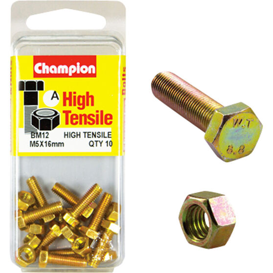 Champion Fully Threaded Set Screws & Nuts 5 x 16mm- BM12 Screws and Nuts Champion