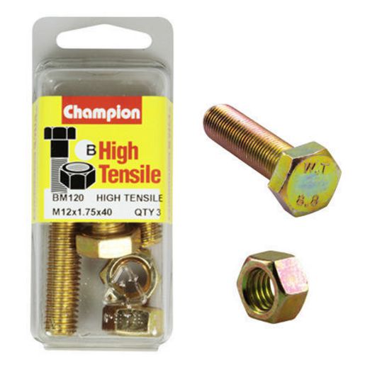 Champion Fully Threaded Set Screws and Nuts 12 x 40x 1.75 mm- BM120 Screws and Nuts Champion