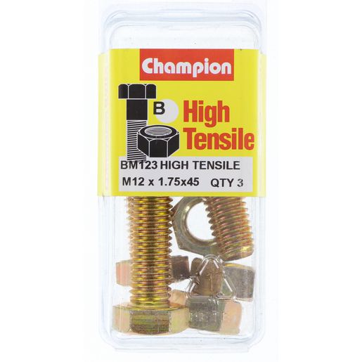 Champion Fully Threaded Set Screws and Nuts 12 x 45x 1.75 mm- BM123 Screws and Nuts Champion