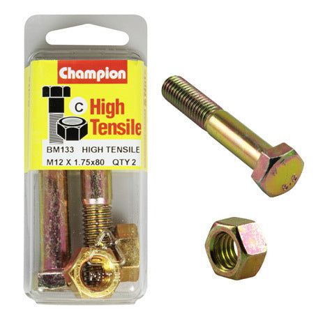 Champion Fully Threaded Set Screws and Nuts 12 x 80 x 1.75 mm- BM133 Screws and Nuts Champion