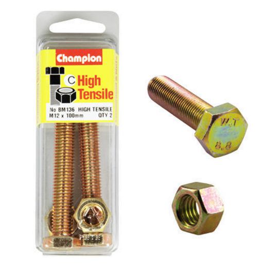 Champion Fully Threaded Set Screws and Nuts 12 x 100 x 1.75 mm- BM136 Screws and Nuts Champion