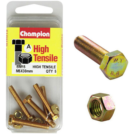 Champion Fully Threaded Set Screws and Nuts 5 x 30mm- BM15 Screws and Nuts Champion