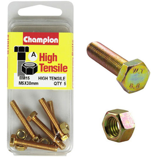 Champion Fully Threaded Set Screws and Nuts 5 x 30mm- BM15 Screws and Nuts Champion