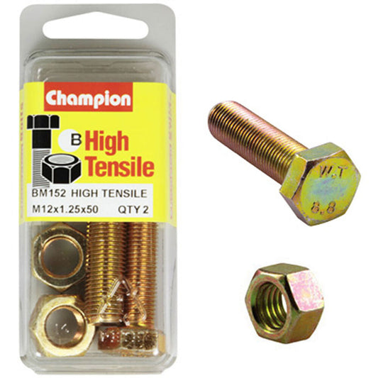 Champion Fully Threaded Set Screws and Nuts 12 x 50 x 1.25 mm- BM152 Screws and Nuts Champion