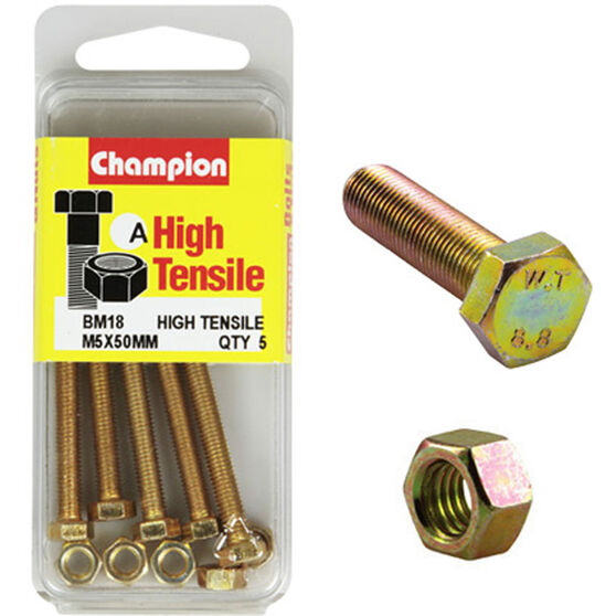 Champion Fully Threaded Set Screws and Nuts 5 x 50mm- BM18 Screws and Nuts Champion