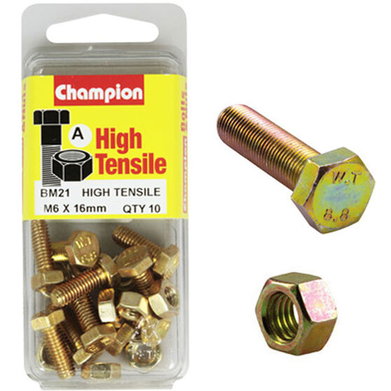 Champion Fully Threaded Set Screws and Nuts 6 x 16mm- BM21 Screws and Nuts Champion