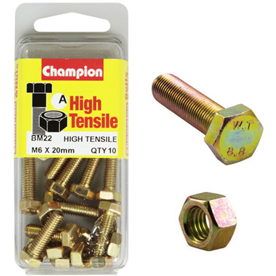 Champion Fully Threaded Set Screws and Nuts 6 x 20mm- BM22 Screws and Nuts Champion