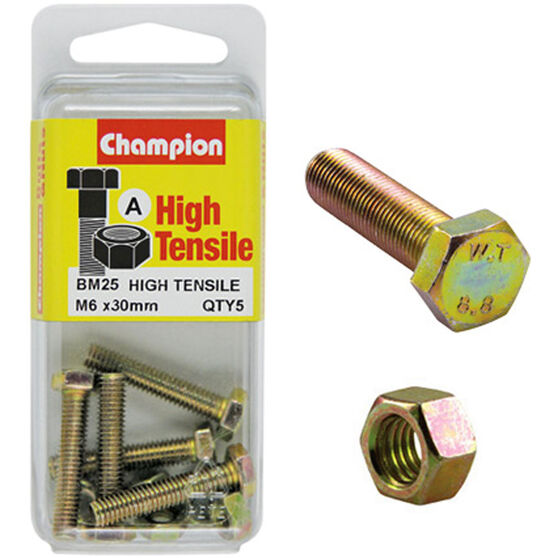 Champion Fully Threaded Set Screws and Nuts 6 x 30mm- BM25 Screws and Nuts Champion