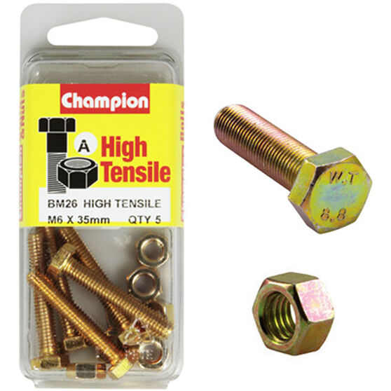 Champion Fully Threaded Set Screws and Nuts 6 x 35mm- BM26 Screws and Nuts Champion