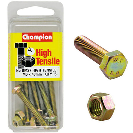 Champion Fully Threaded Set Screws and Nuts 6 x 40mm- BM27 Screws and Nuts Champion