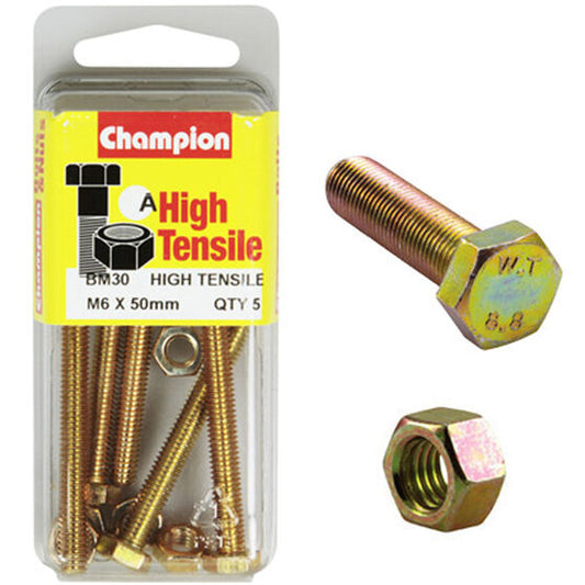 Champion Fully Threaded Set Screws and Nuts 6 x 50mm- BM30 Screws and Nuts Champion