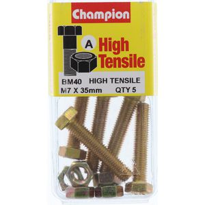 Champion Fully Threaded Set Screws and Nuts 7 x 35mm- BM40 Screws and Nuts Champion