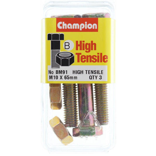 Champion Fully Threaded Set Screws and Nuts 10 x 65 mm- BM91 Screws and Nuts Champion