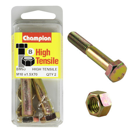 Champion Fully Threaded Set Screws and Nuts 10 x 70 mm- BM93 Screws and Nuts Champion