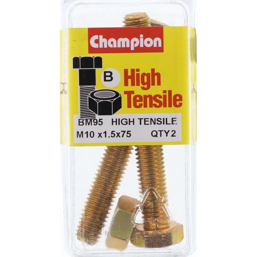 Champion Fully Threaded Set Screws and Nuts 10 x 75 mm- BM95 Screws and Nuts Champion