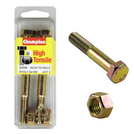 Champion Hex Bolts & Nuts High Tensile M10 x 100 mm Grade 8.8 BM98 Screws and Nuts Champion