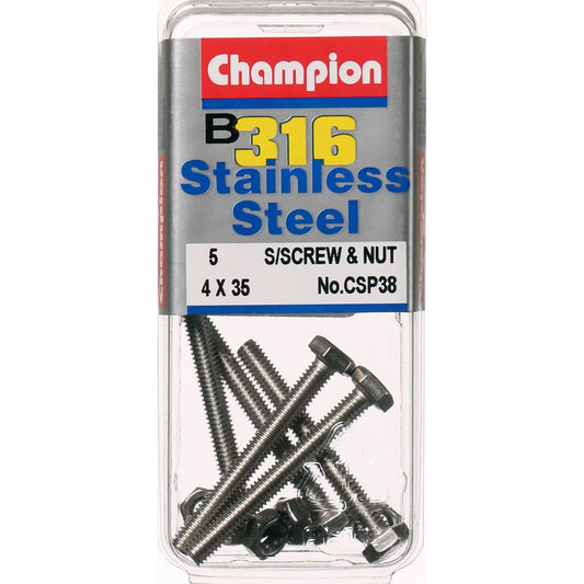 Champion Screws and Nut Set 4mm x 35mm CSP38 Screws and Nuts Champion