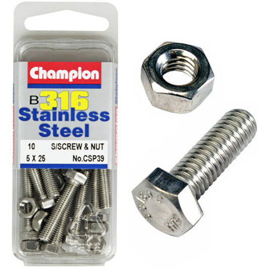 Champion Screws and Nut Set 5mm x 25mm CSP39 Screws and Nuts Champion