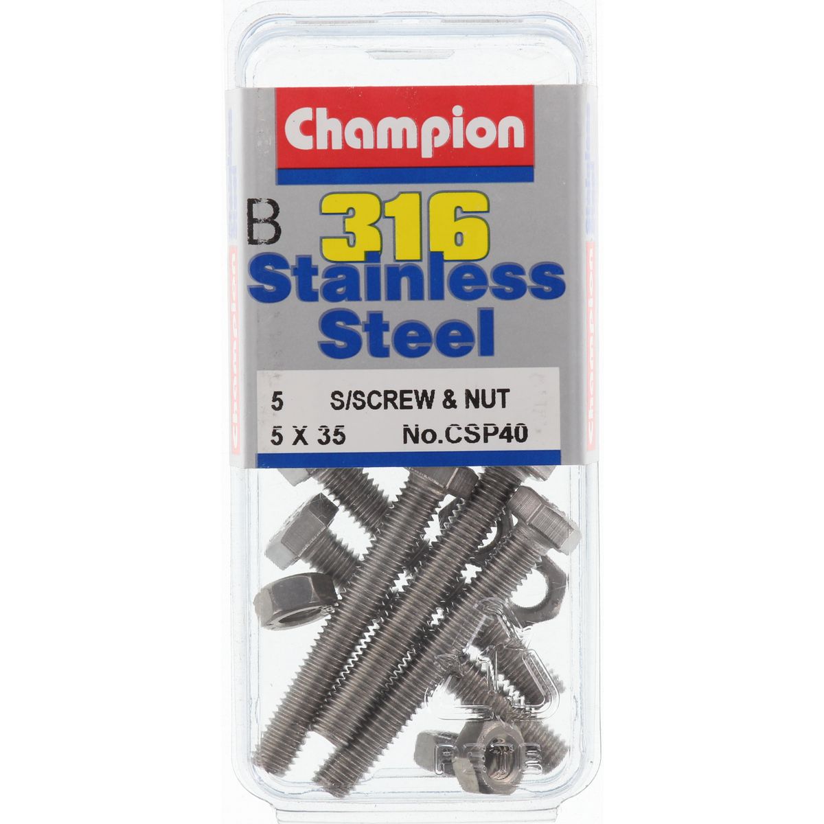 Champion Screws and Nut Set 5mm x 35mm CSP40 Screws and Nuts Champion