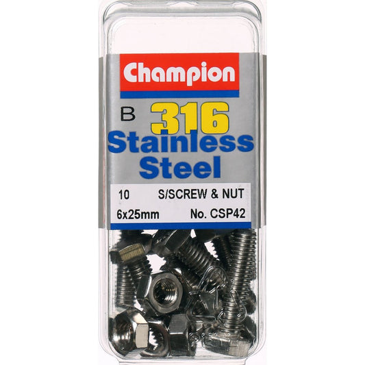 Champion Screws and Nut Set 6mm x 25mm CSP42 Screws and Nuts Champion