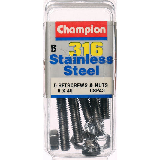 Champion Screws and Nut Set 6mm x 40mm CSP43 Screws and Nuts Champion