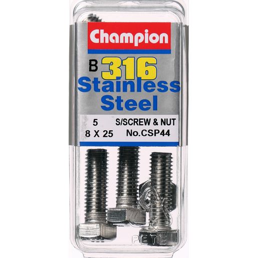 Champion Screws and Nut Set 8mm x 25mm CSP44 Screws and Nuts Champion