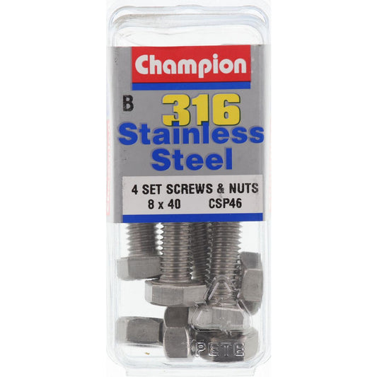 Champion Screws and Nut Set 8mm x 40mm CSP46 Screws and Nuts Champion