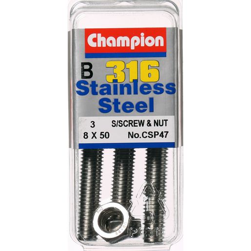 Champion Screws and Nut Set 8mm x 50mm CSP47 Screws and Nuts Champion