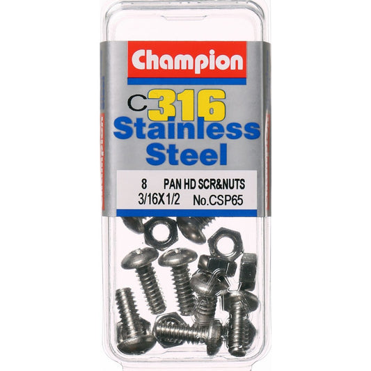 Champion Pan Head Screws and Nuts 3/16 “ x 1/2 “ CSP65 Screws and Nuts Champion