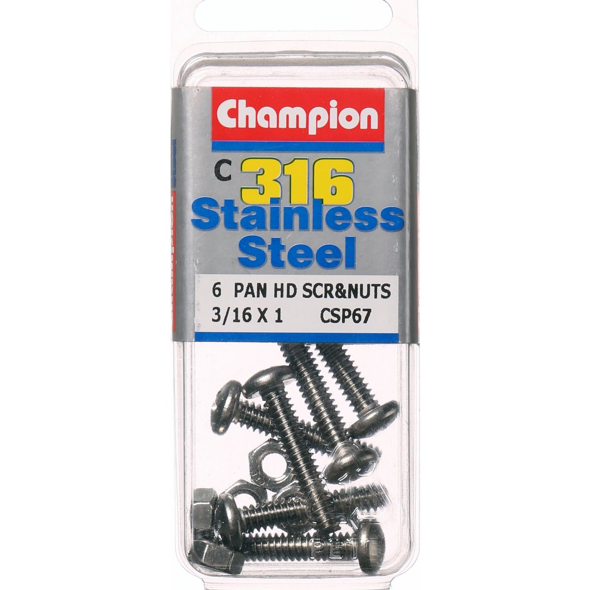 Champion Pan Head Screws and Nuts 3/16 “ x 3/4 “ CSP67 Screws and Nuts Champion