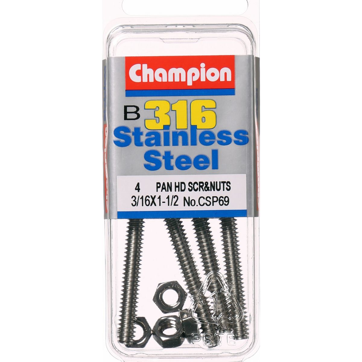 Champion Pan Head Screws and Nuts 3/16 “ x 1-1/2 “ CSP69 Screws and Nuts Champion