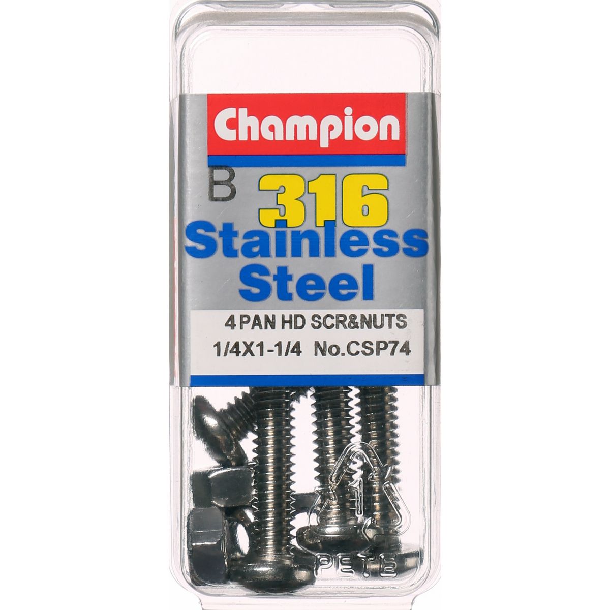 Champion Pan Head Screws and Nuts 1/4 “ x 1-1/4 “ CSP74 Screws and Nuts Champion