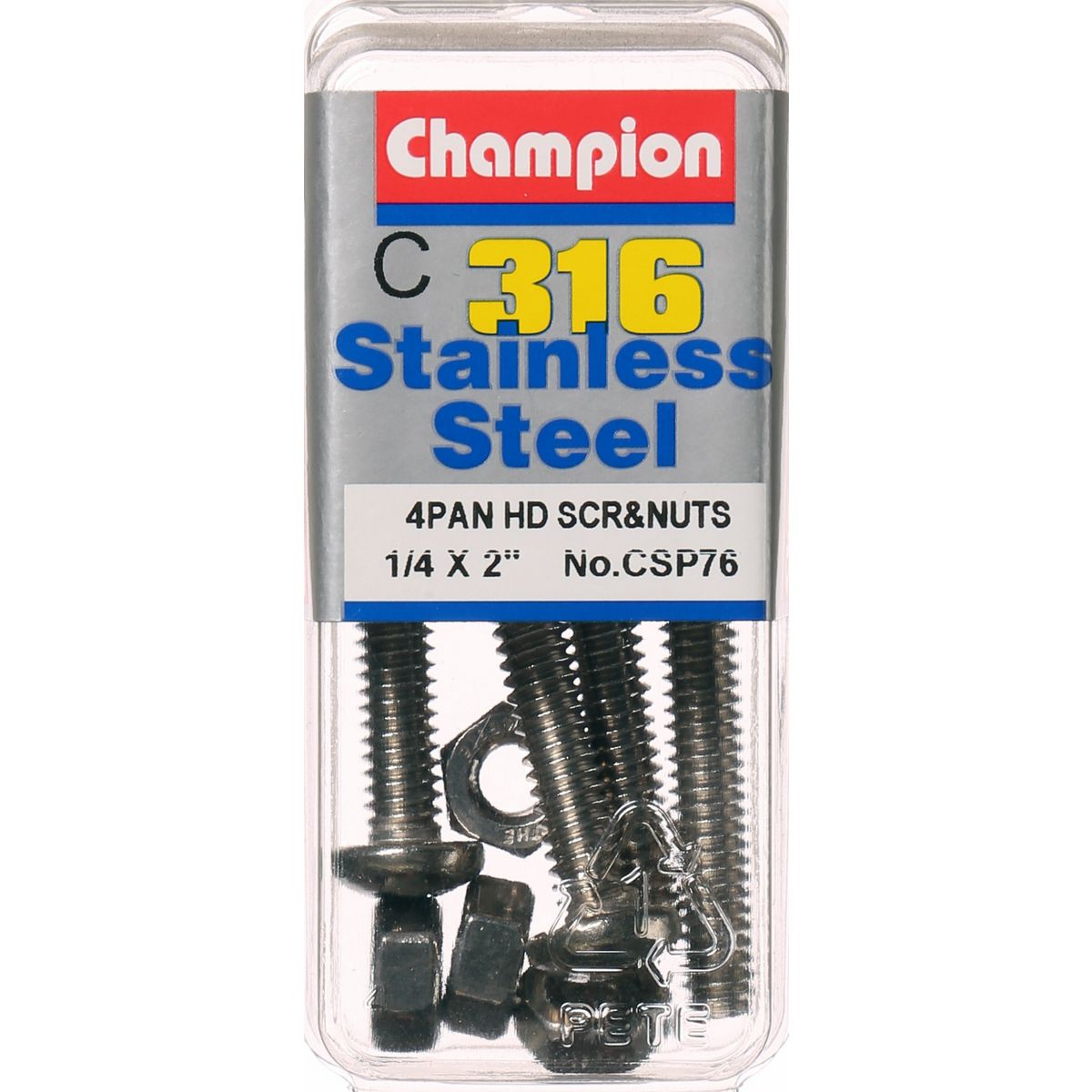 Champion Pan Head Screws and Nuts 1/4 “ x 2 “ CSP76 Screws and Nuts Champion