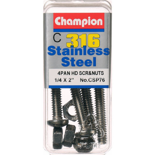 Champion Pan Head Screws and Nuts 1/4 “ x 2 “ CSP76 Screws and Nuts Champion