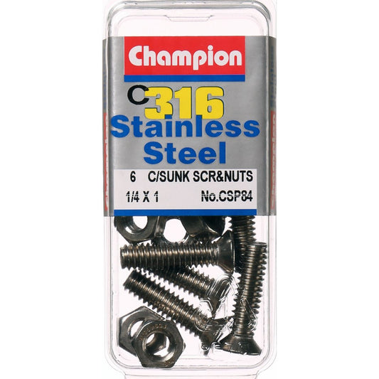 Champion Machine Screws and Nuts CSK 1/4“ x 1 “ 316/A4 CSP84 Screws and Nuts Champion