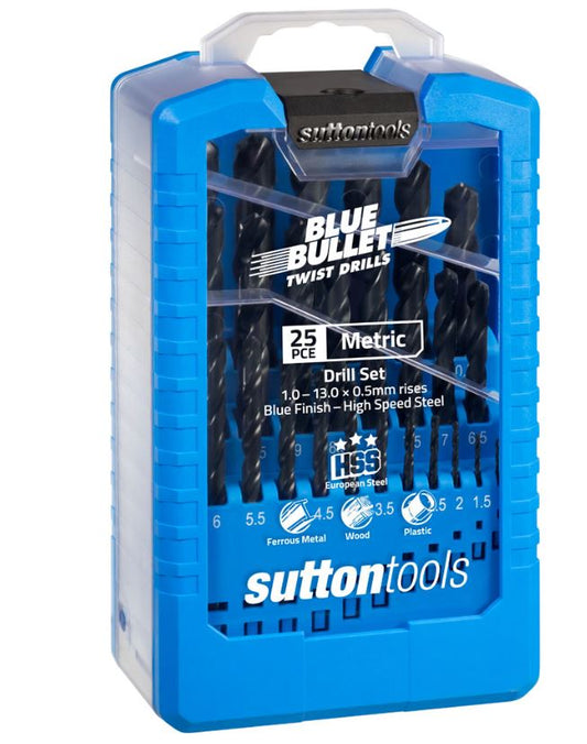 Sutton BLUE BULLET Twist Drill Bit Set Metric 25 PCS 1-13MM X 0.5MM D102SM3 Drill Bit Sutton Tools