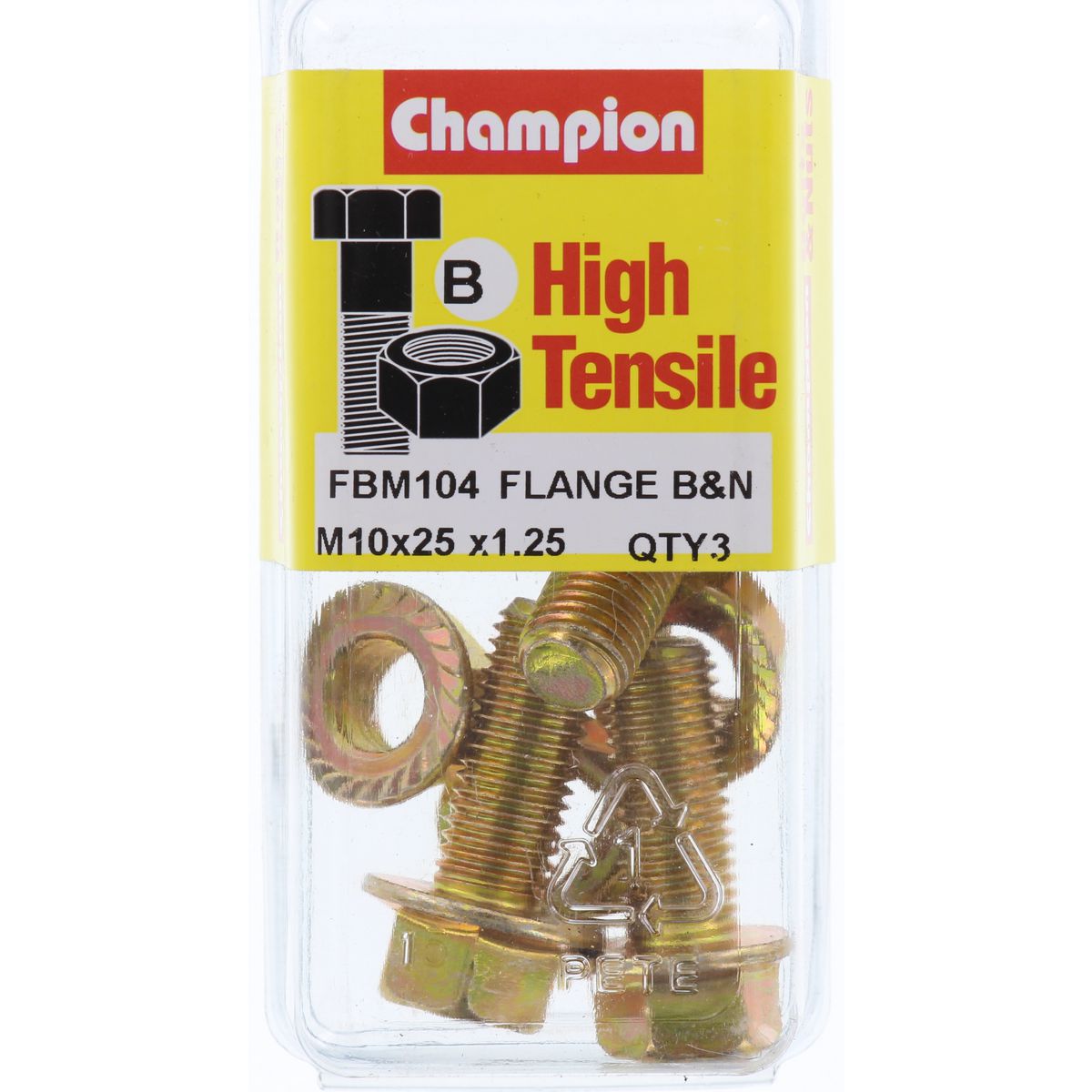 Champion Blister Flange Bolts and Nuts M10 x 25mm x 1.25 FBM104 Screws and Nuts Champion