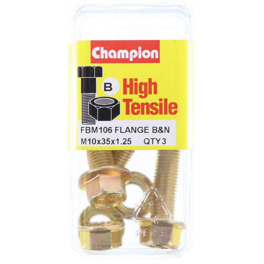 Champion Blister Flange Bolts and Nuts M10 x 35mm x 1.25 FBM106 Screws and Nuts Champion