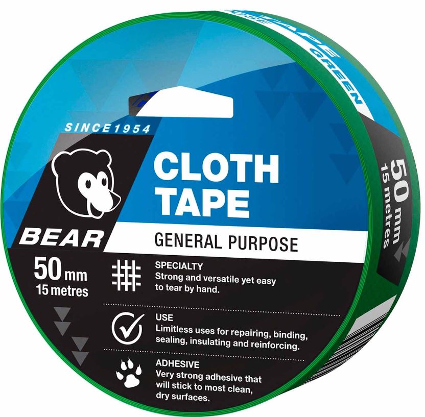 Bear General Purpose Cloth Tape 50mm X 15m Assorted Colours tape Bear