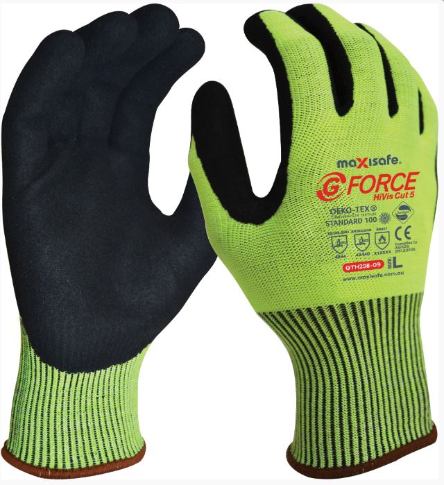 Maxisafe G-Force Hi-Vis Cut D Glove with Nitrile GTH238-07 Gloves Maxisafe