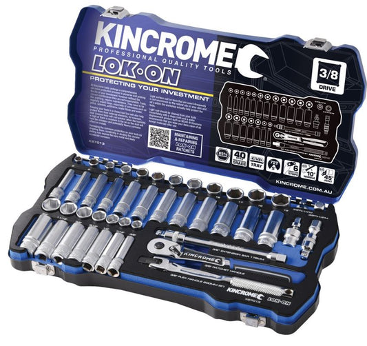 Kincrome LOK-ON Socket Set 45 Piece 3/8" Drive - Metric & Imperial K27013 socket Kincrome