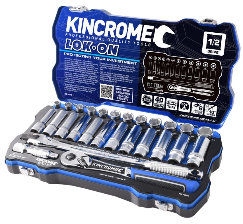 Kincrome Lok-On Socket Set 28 Piece 1/2" Drive – Metric K27021 socket Kincrome