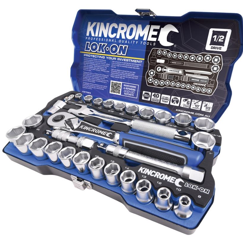 Kincrome Lok-On Socket Set 29 Piece 1/2" Drive Metric & Imperial K27024 socket Kincrome