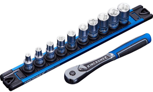 Kincrome LOK-ON Socket Set Twist-Lock Rail 11 Piece 1/4 Drive Metric K27040 socket Kincrome